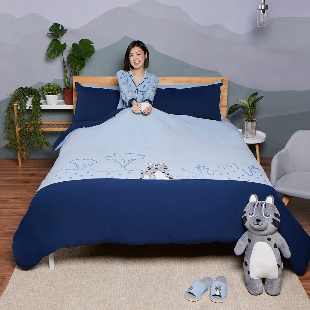 石虎杉林 加大被套+枕套三件組-靜謐藍產品圖