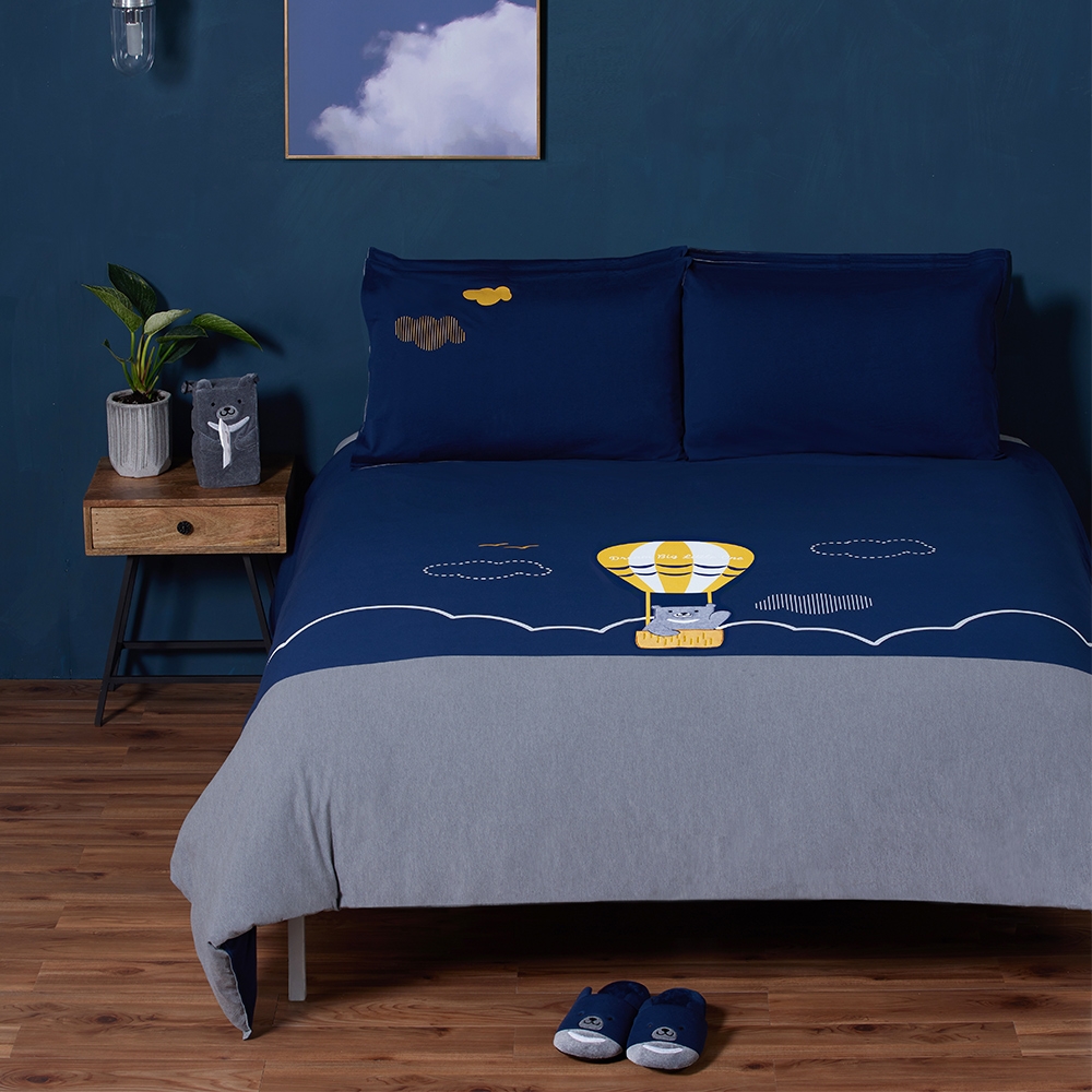 夢想高空黑熊 加大被套+枕套三件組-丈青藍產品圖
