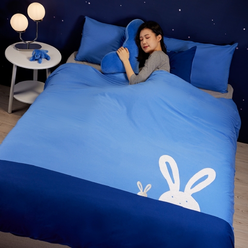 金喜兔雙人被套+枕套三件組-寶石藍