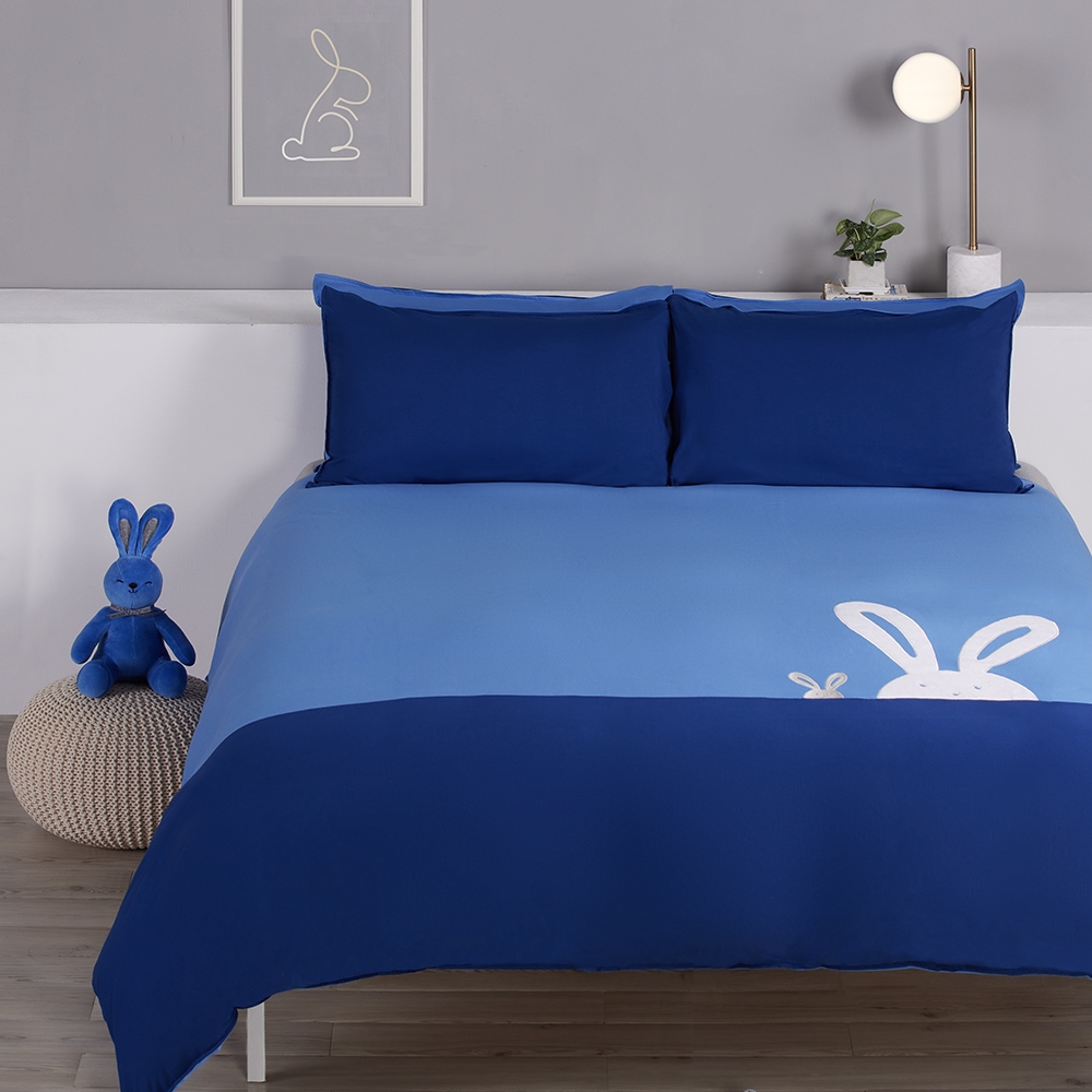 金喜兔 加大被套+枕套三件組-寶石藍產品圖