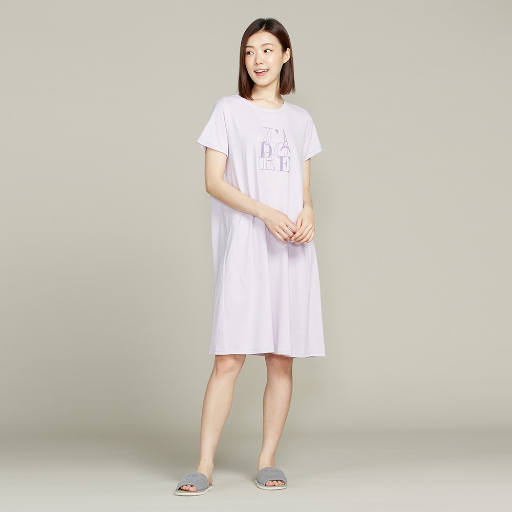 【竹纖維】J'adore網印短袖洋裝-薰衣草紫產品圖