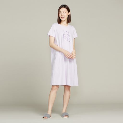 【竹纖維】J'adore網印短袖洋裝-薰衣草紫